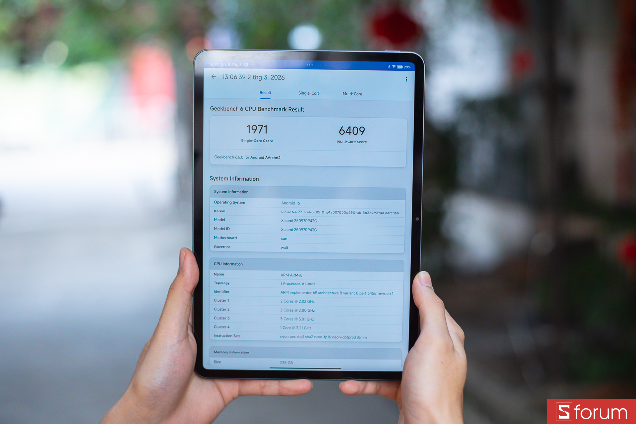 Điểm hiệu năng Xiaomi Pad 8 với Geekbench 6