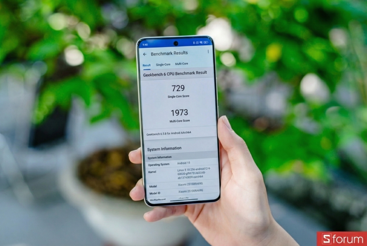 Geekbench đạt 729 điểm đơn nhân và 1973 điểm đa nhân