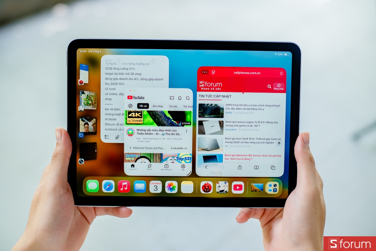 Đánh giá iPad Air M4 về hệ điều hành: Máy quản lý tốt cửa sổ đa nhiệm các app