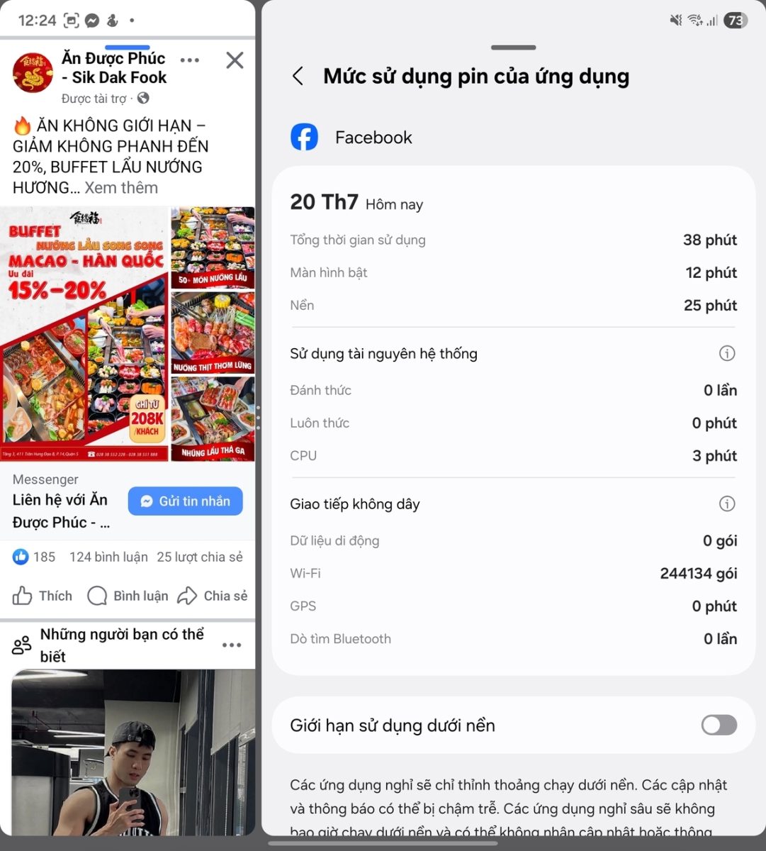 Facebook chỉ tiêu thụ 2.8% pin cho 22 phút sử dụng