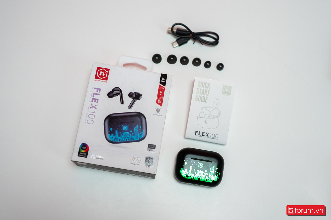 Bên trong hộp, người dùng sẽ nhận được một cặp tai nghe FLEX 100