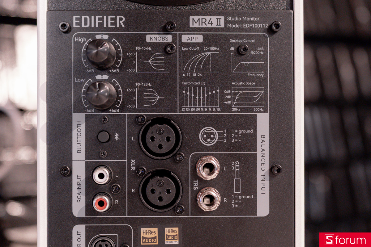Trên tay Edifier MR4 MKII: Hệ thống đầu vào gồm hai cổng XLR cân bằng, hai cổng TRS 6,35 mm cân bằng và một cặp RCA
