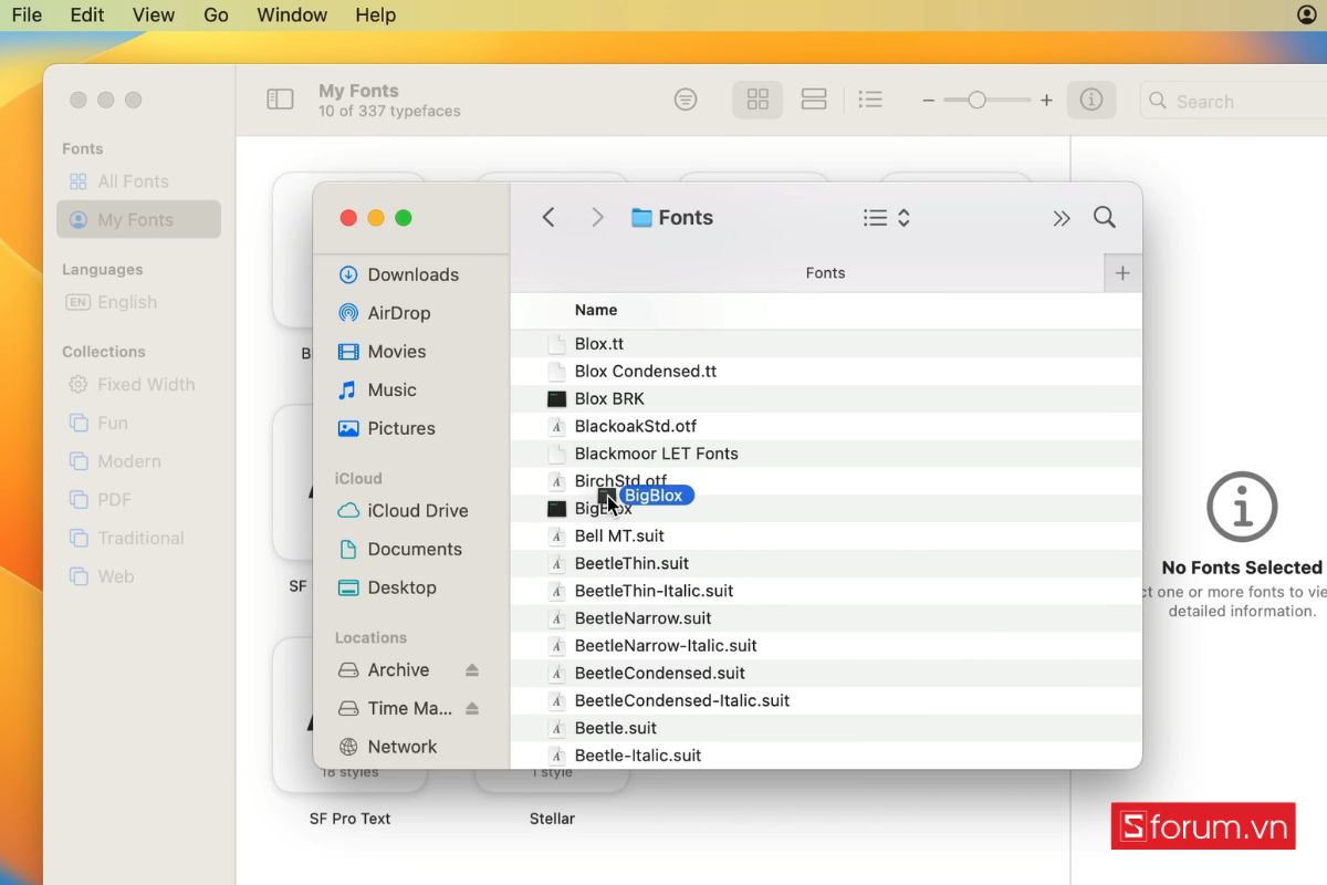Cài font chữ bằng Font Book (mặc định trên macOS)