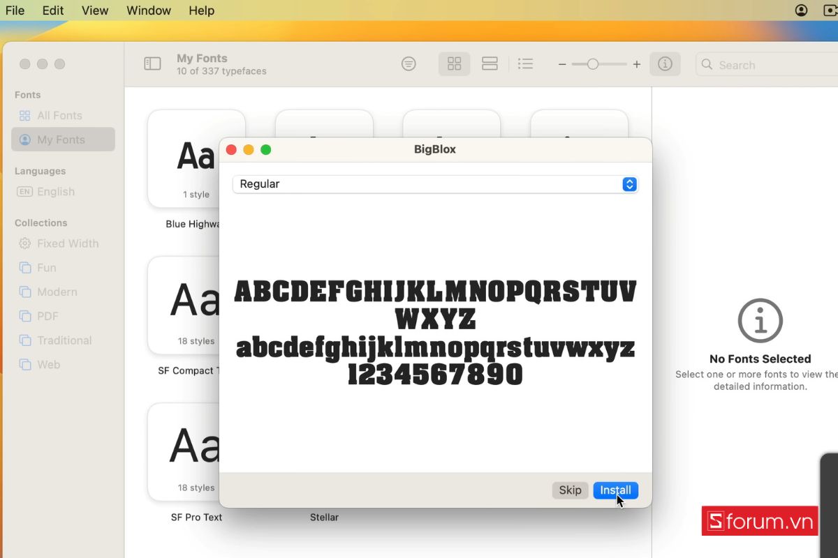 Cài font chữ bằng Font Book (mặc định trên macOS)