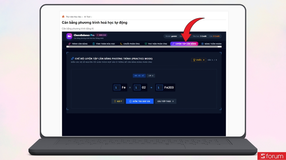 Cân bằng phương trình hoá học tự động bằng tool AI đơn giản trong vài giây 10