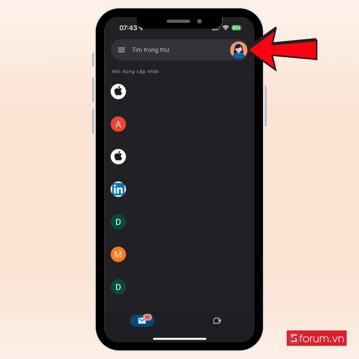 Hướng dẫn nhấn ảnh đại diện trong Gmail khi chuyển danh bạ từ iPhone sang Android