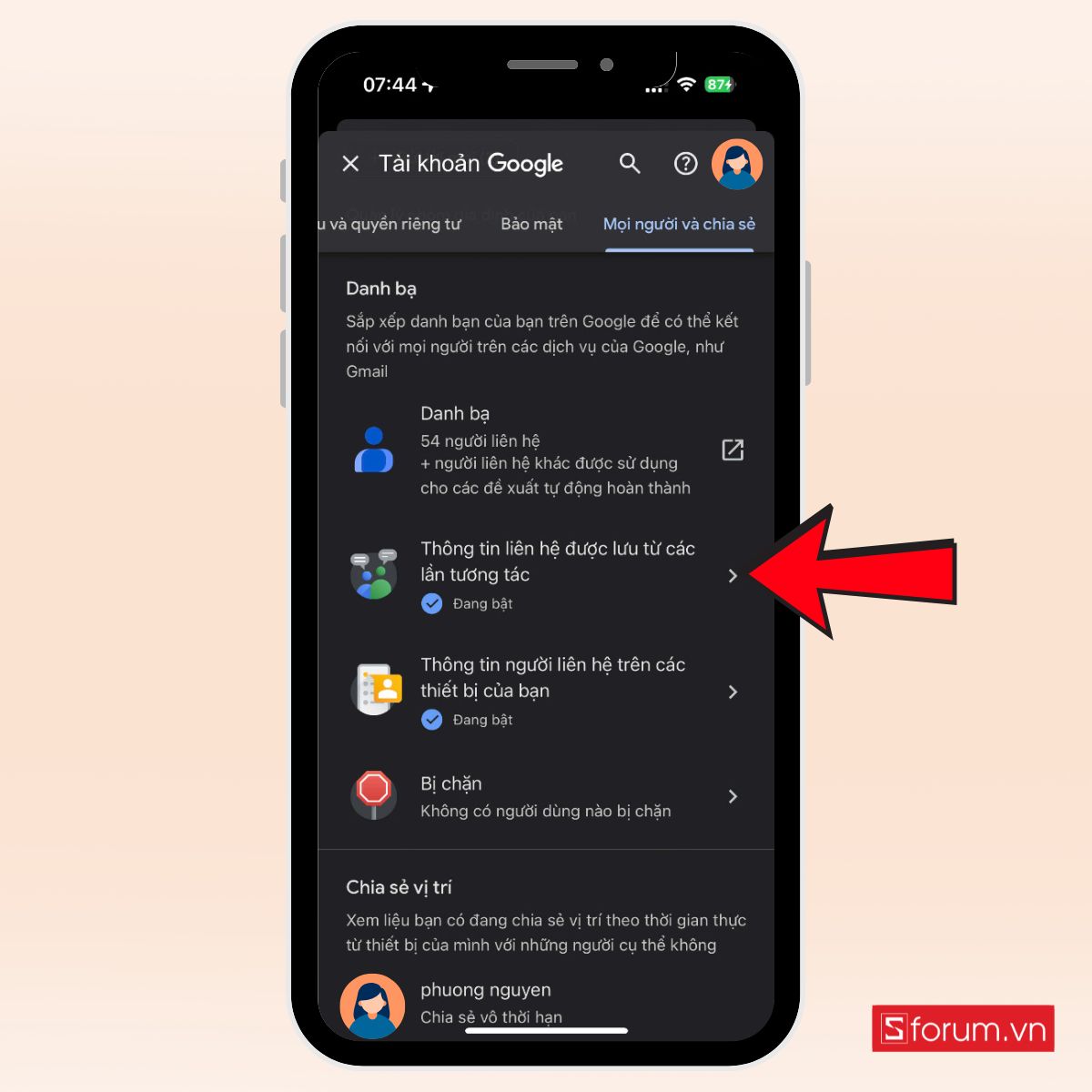 Hướng dẫn tìm phần Danh bạ trong cài đặt Gmail để chuyển danh bạ từ iPhone sang Android