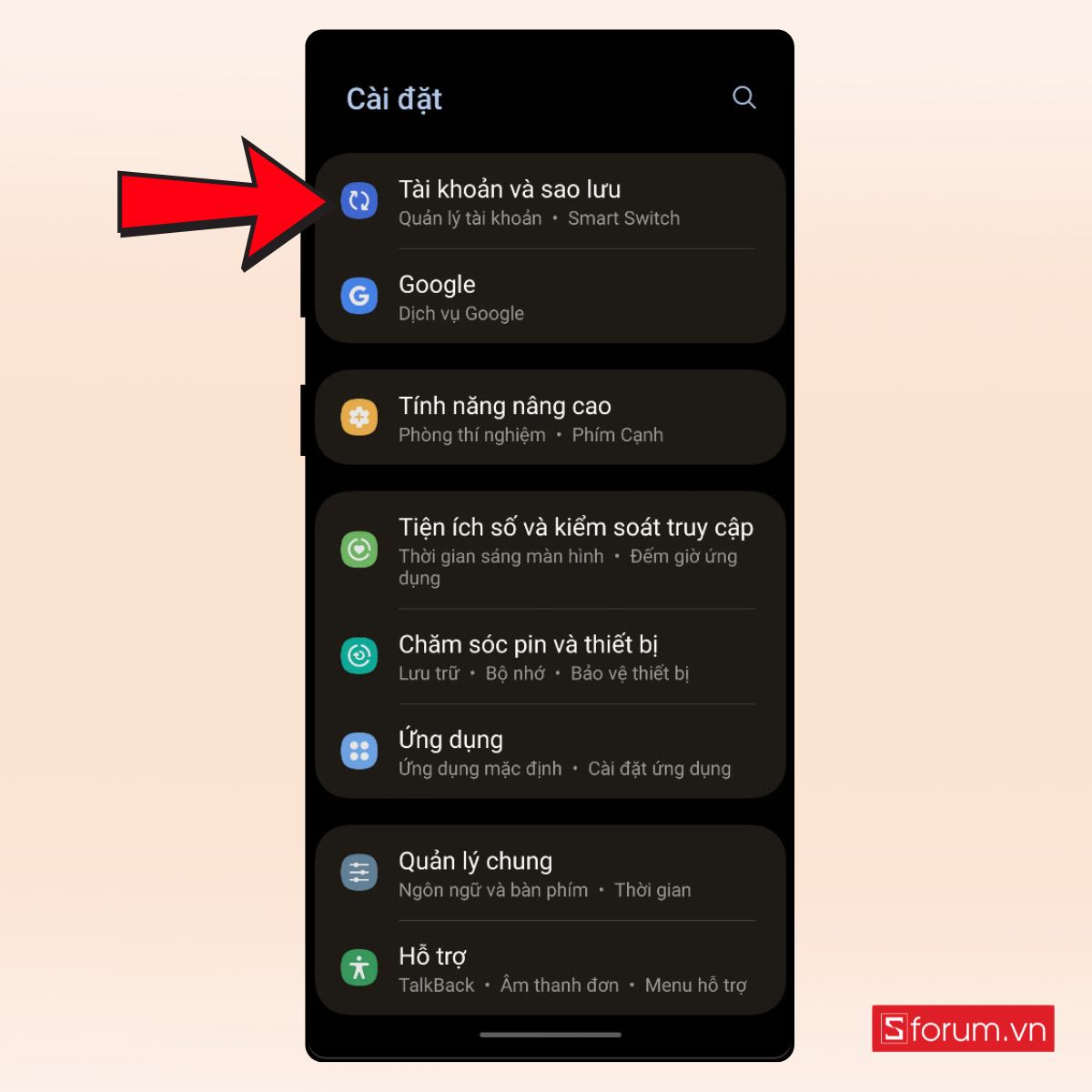 Hướng dẫn chọn Tài khoản trên Android khi chuyển danh bạ từ iPhone sang Android bằng Gmail