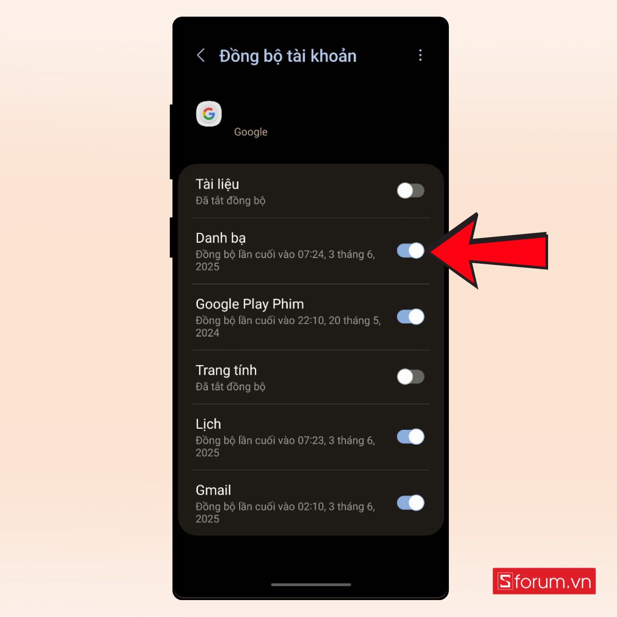 Kiểm tra tùy chọn Đồng bộ Danh bạ để chuyển danh bạ từ iPhone sang Android