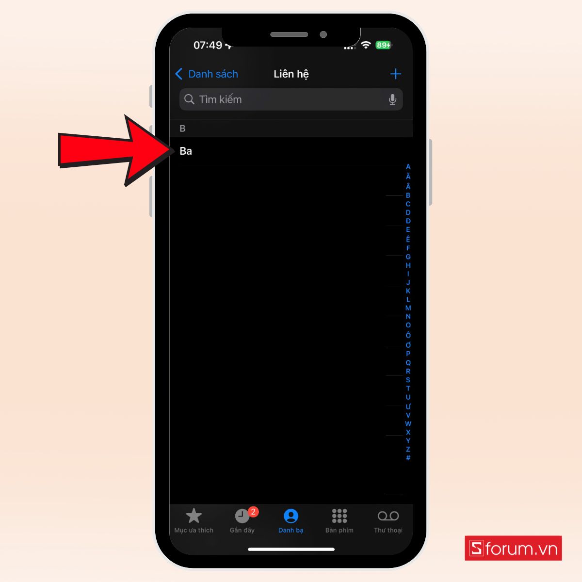 Mở Danh bạ trên iPhone để chuyển từng số liên hệ từ iPhone sang Android