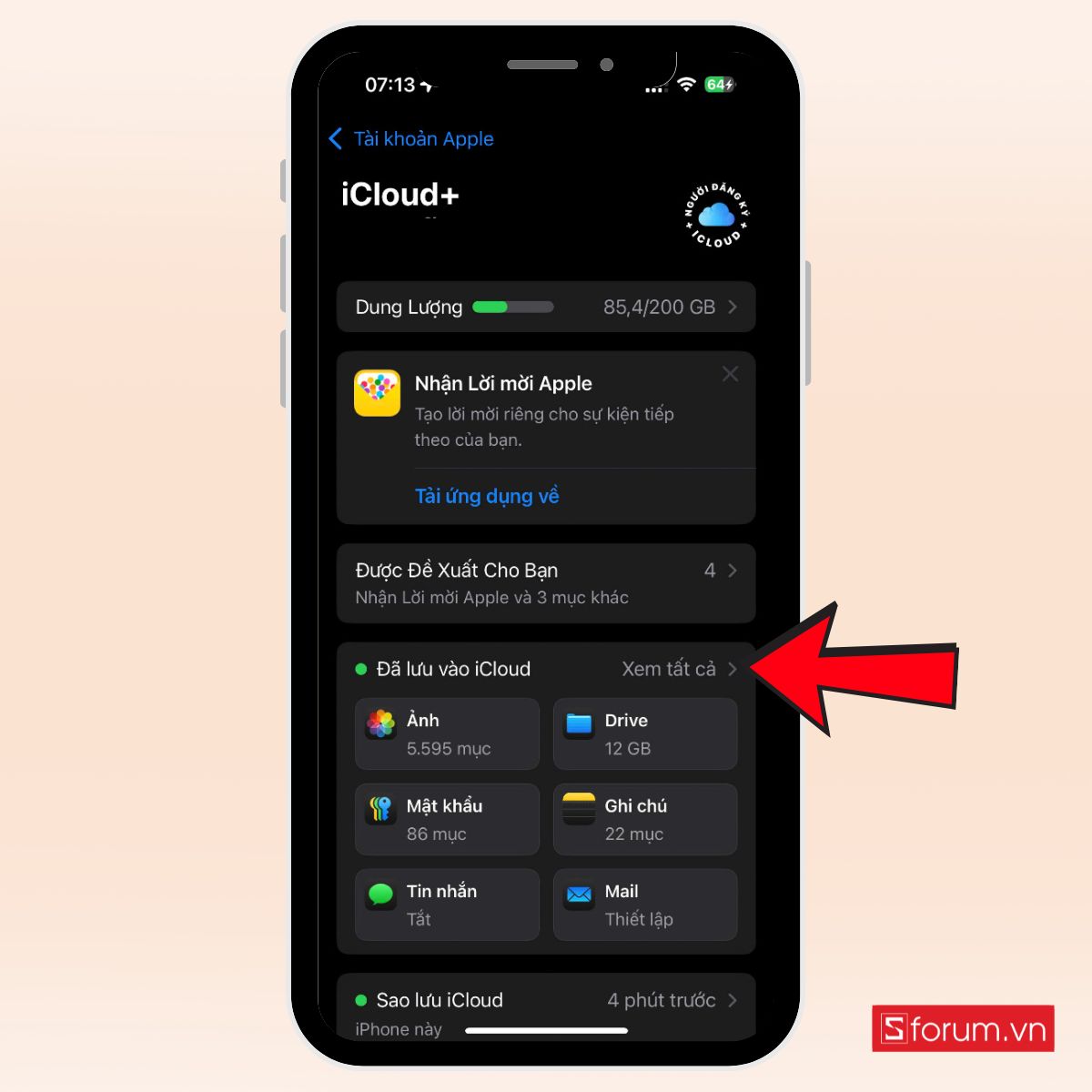 Nhấn Đã lưu vào iCloud để bật đồng bộ khi chuyển danh bạ từ iPhone sang Android