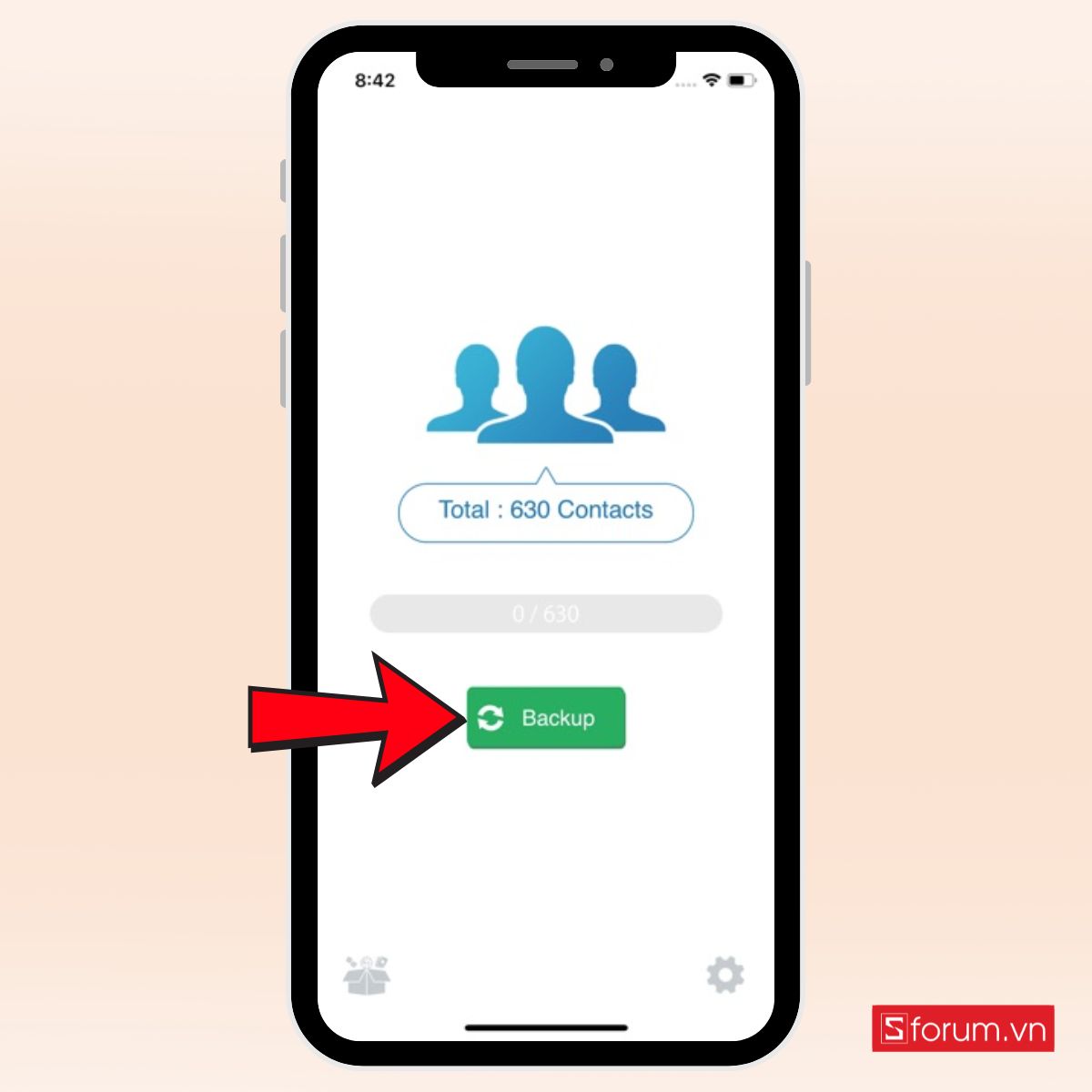 Nhấn nút Backup trong My Contacts Backup để chuyển danh bạ từ iPhone sang Android