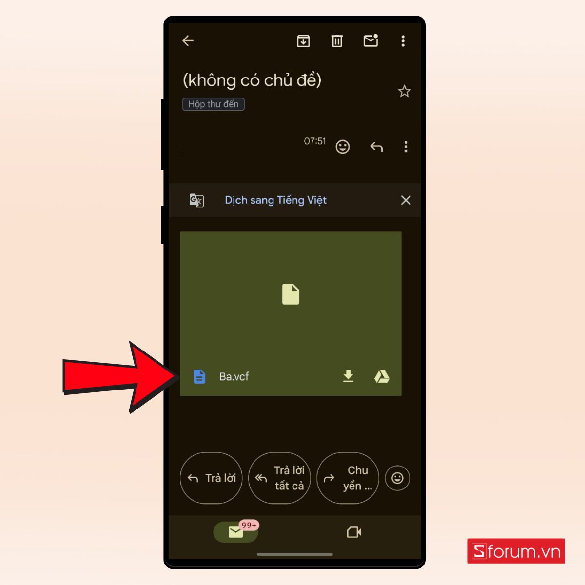 Hướng dẫn mở email và lưu danh bạ từ My Contacts Backup khi chuyển danh bạ từ iPhone sang Android