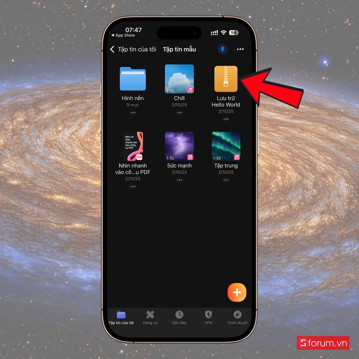 hướng dẫn cách giải nén file zip trên iphone bằng Documents by readdle bước 2