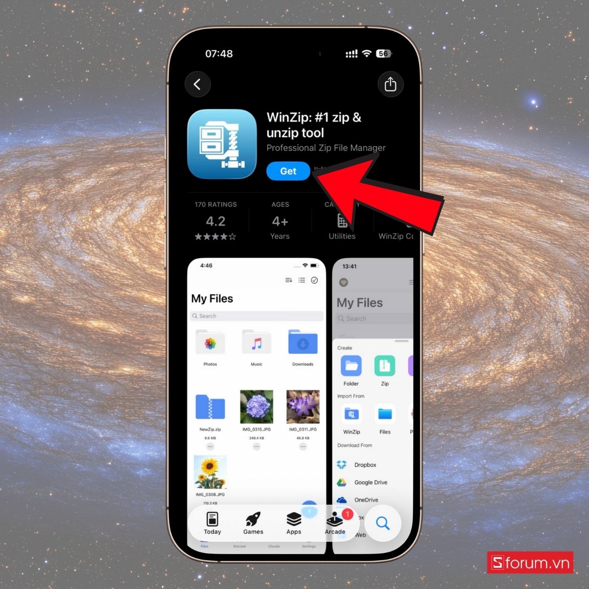 hướng dẫn cách giải nén file zip trên iphone bằng winzip bước 1