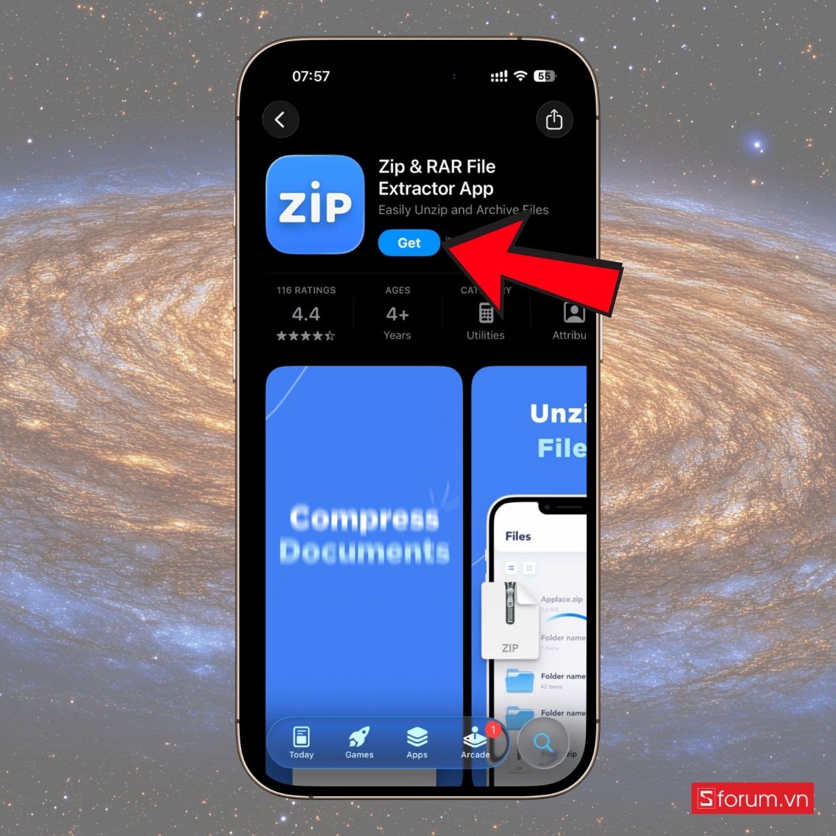 hướng dẫn cách giải nén file zip trên iphone bằng Zip & RAR File Extractor bước 1