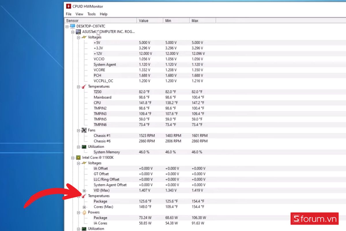 Mở nhóm cảm biến của CPU