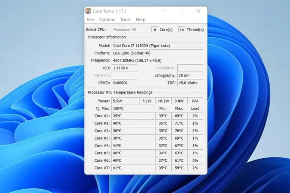 Core Temp là phần mềm kiểm tra nhiệt độ CPU chuyên biệt