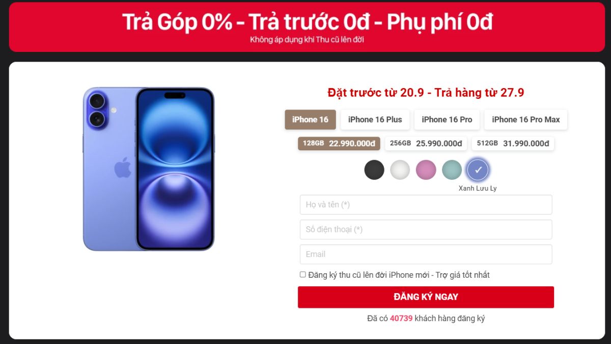 Giao diện đặt hàng qua website CellphoneS