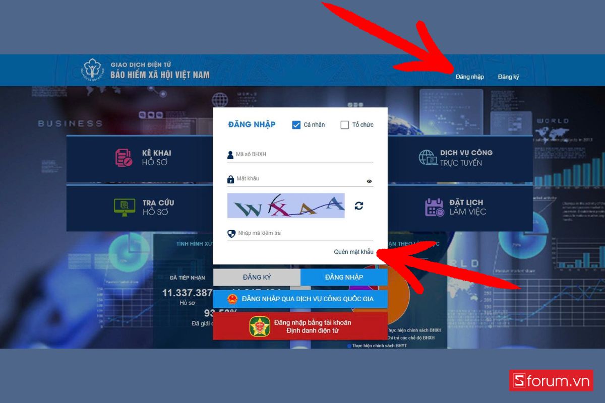 cách Lấy lại mật khẩu BHXH bằng số điện thoại qua website Cổng dịch vụ công BHXH bước 1