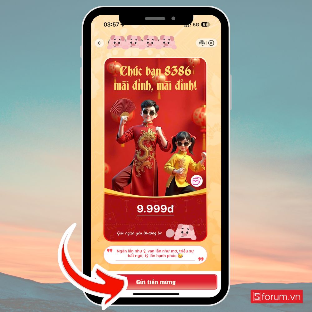 Bước 10: Gửi lì xì.