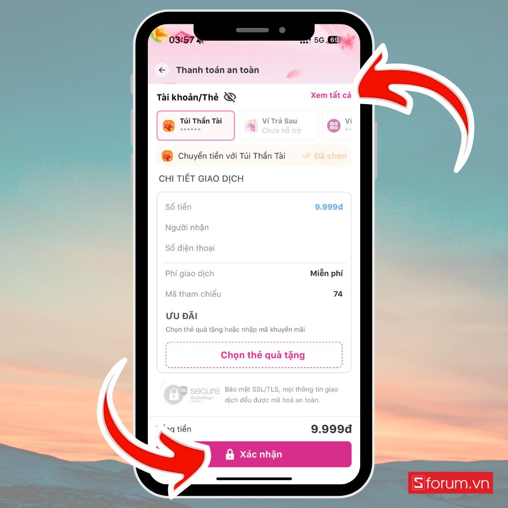 Bước 11: Chọn phương thức thanh toán và xác nhận.