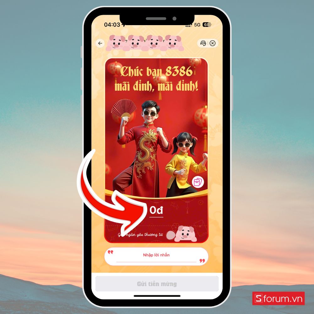 Bước 9: Nhập số tiền lì xì.