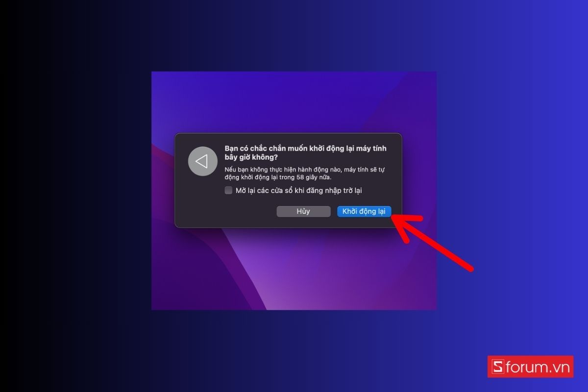 Xác nhận lệnh khởi động lại Macbook