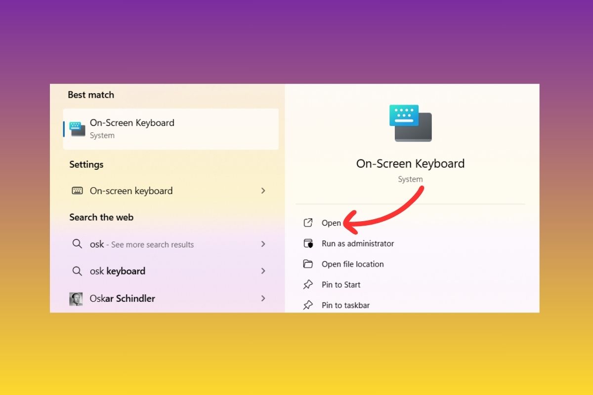 Mở bàn phím ảo trên Win 11 bằng Windows Search bước 3 (Hình minh họa)