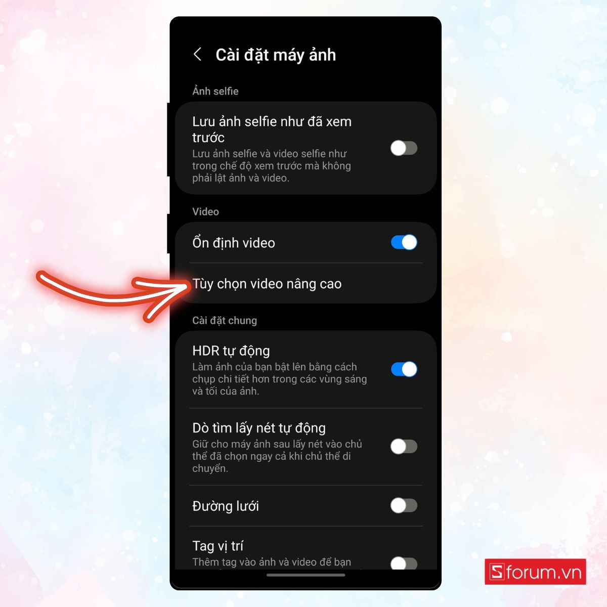 Bật Tùy chọn Video nâng cao