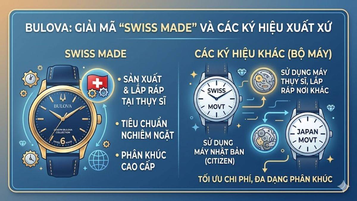 Có chiếc Bulova ghi "Swiss Made", có chiếc không