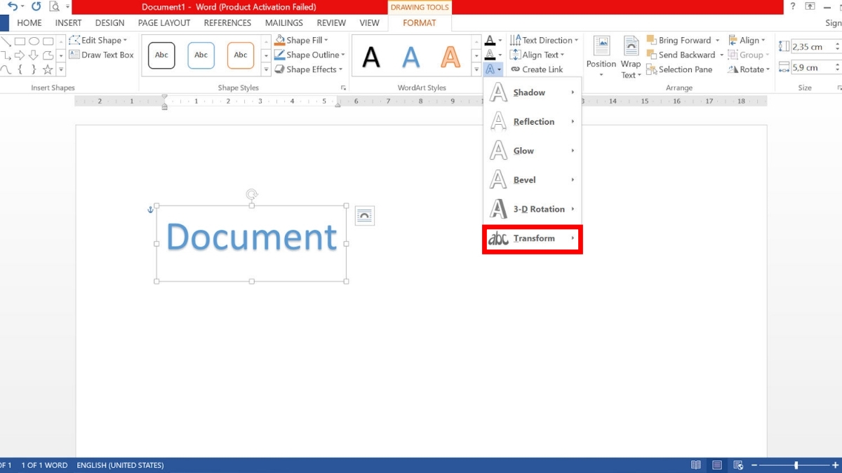 Cách làm cho chữ uốn lượn trong word: chọn kiểu, màu chữ =>Text Effects =>Transform,
