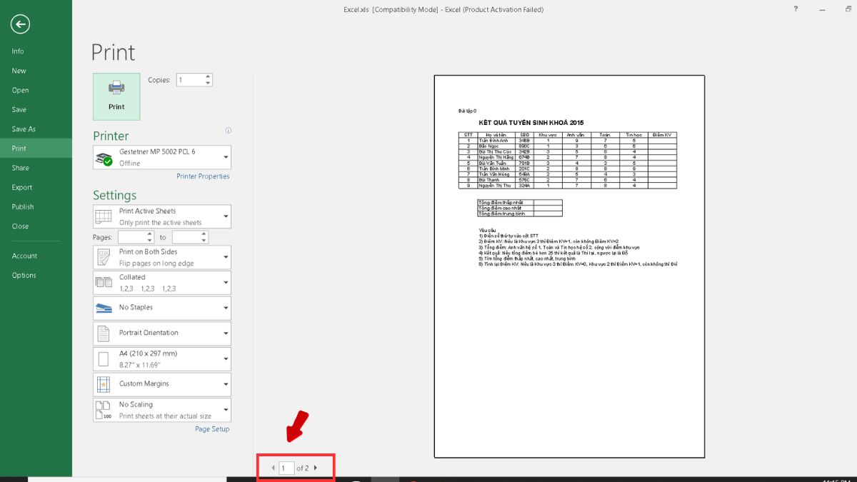 Nhận biết file Excel bị chia thành nhiều trang bước 2