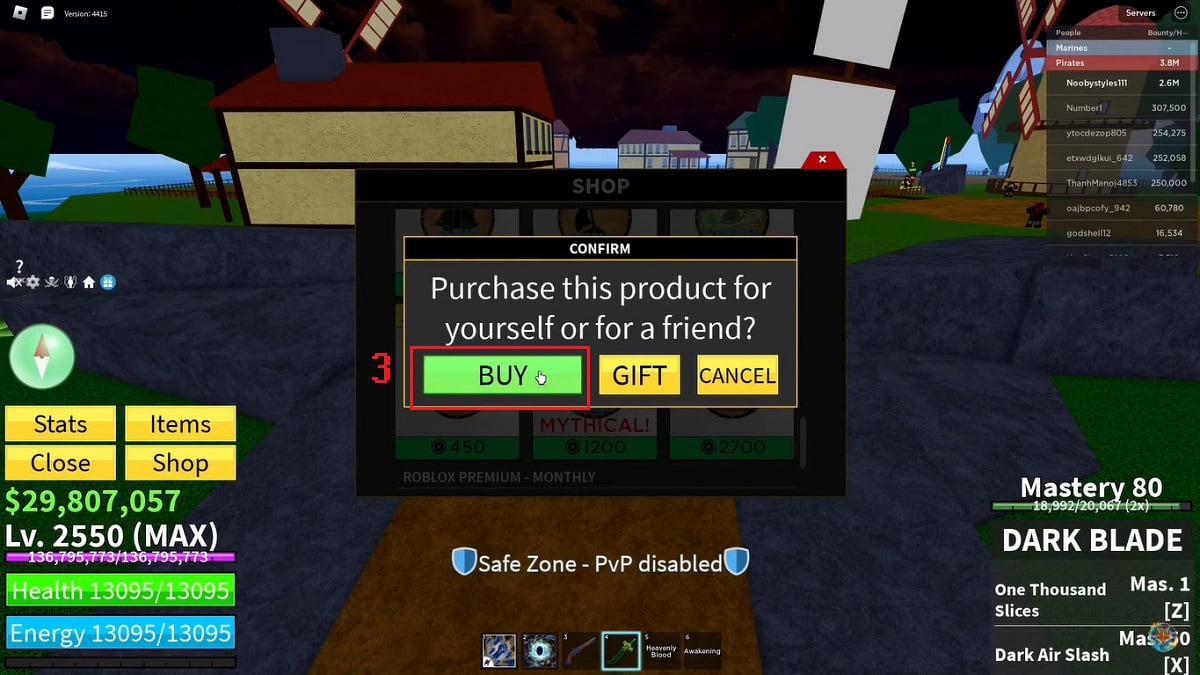 Hướng dẫn cách mua Game Pass Blox Fruit - bước 3