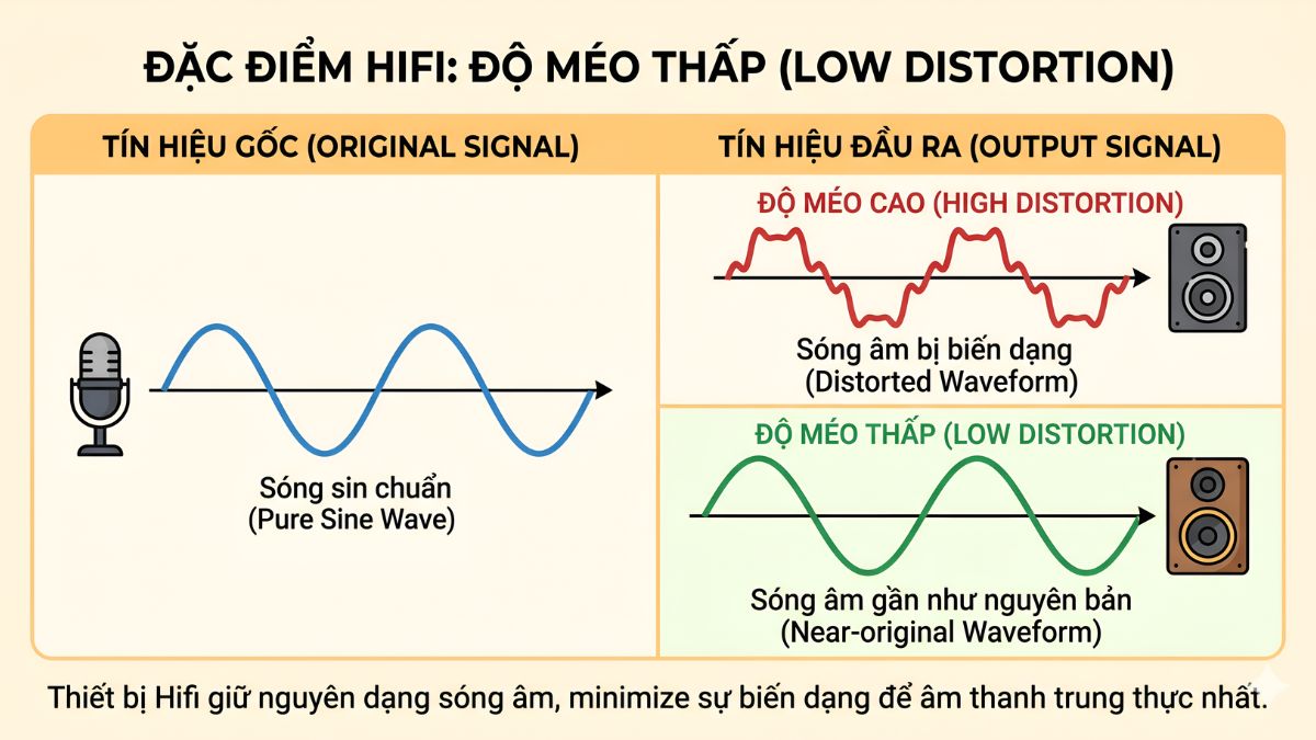 đặc điểm của âm thanh hifi là gì - độ méo thấp