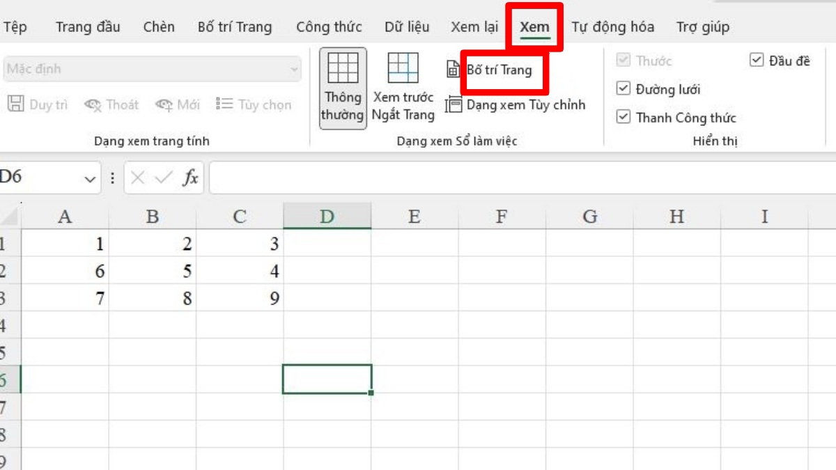 Đánh số trang trong Excel bằng chế độ xem Page Layout - bước 1
