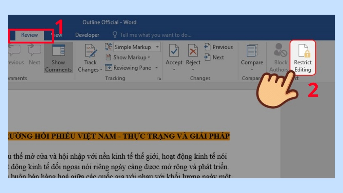 đặt mật khẩu cho file word từ protect document bước 1