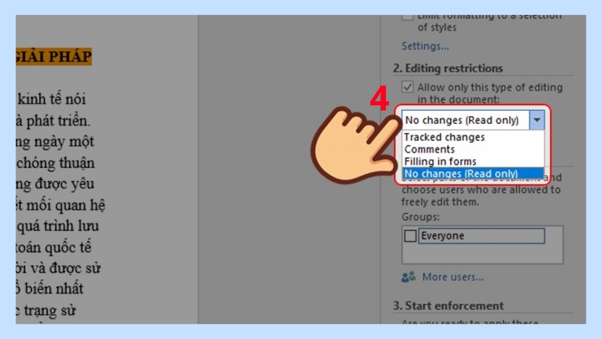 đặt mật khẩu cho file word từ protect document bước 2 tiếp theo