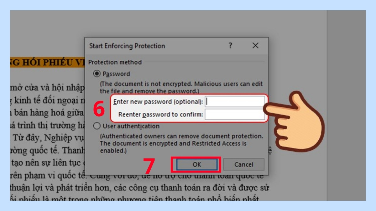đặt mật khẩu cho file word từ protect document bước 3 cuối cùng