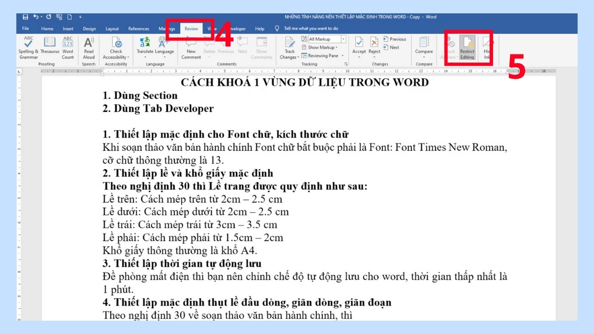 Cách bật bảo vệ một vùng dữ liệu Word bất kỳ bước 2