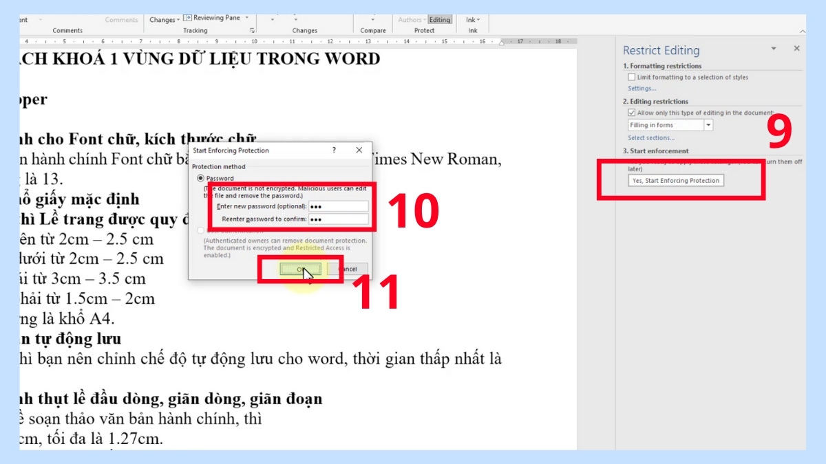 Cách bật bảo vệ một vùng dữ liệu Word bất kỳ bước 3