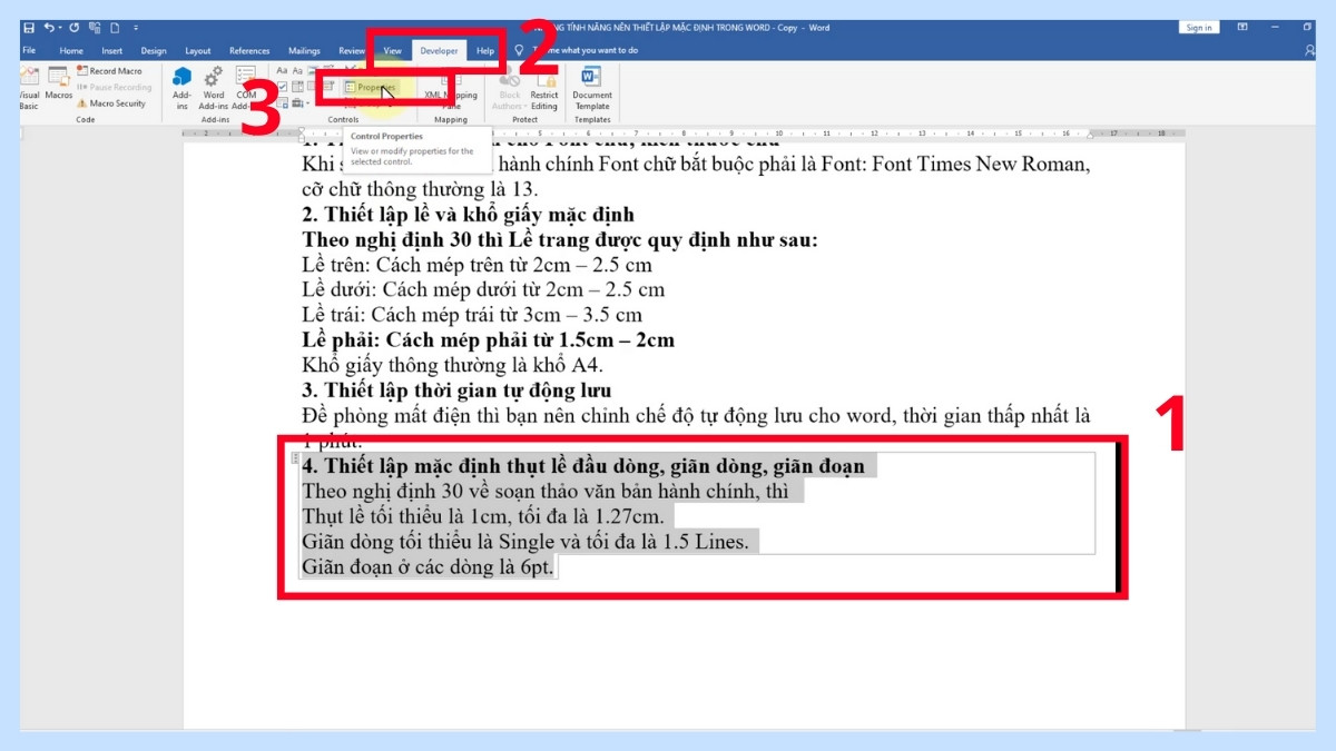Khóa 1 phần, vùng nhỏ dữ liệu Word bước 1