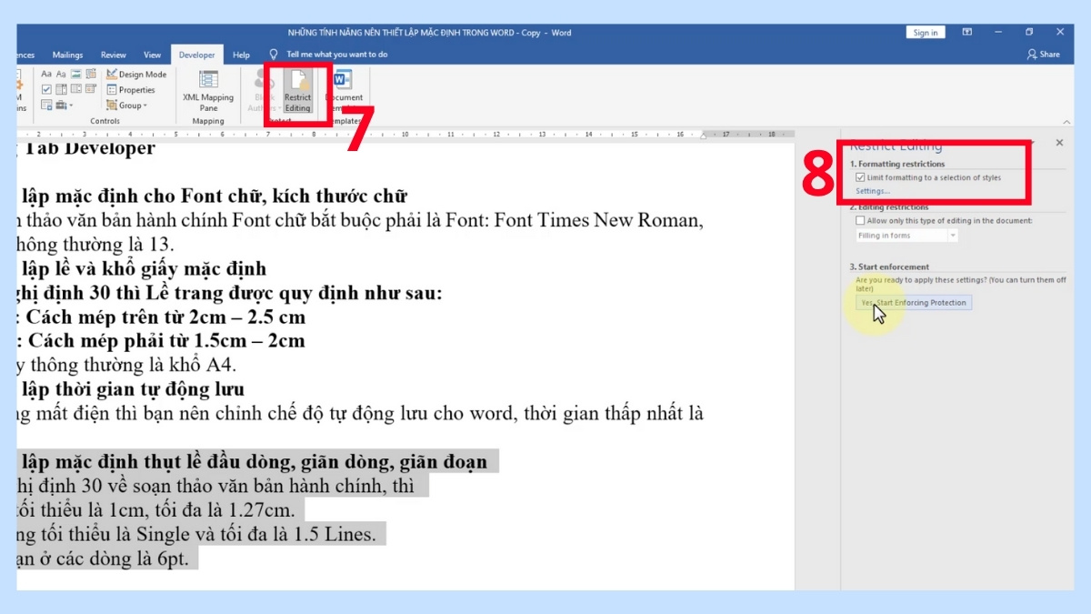 Khóa 1 phần, vùng nhỏ dữ liệu Word bước 3