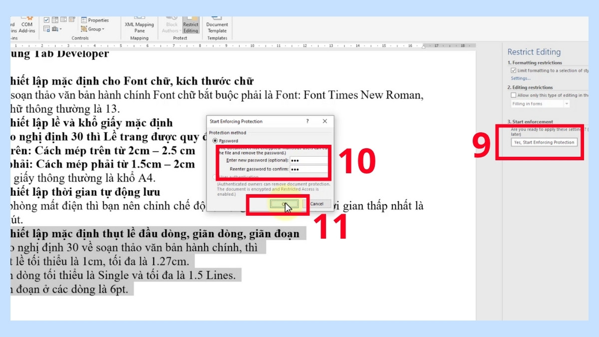 Khóa 1 phần, vùng nhỏ dữ liệu Word bước 4