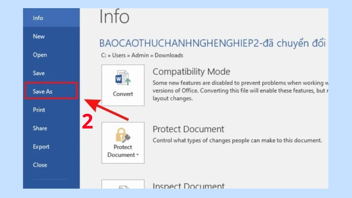 Cách đặt mật khẩu cho file Word bước 1 tiếp theo