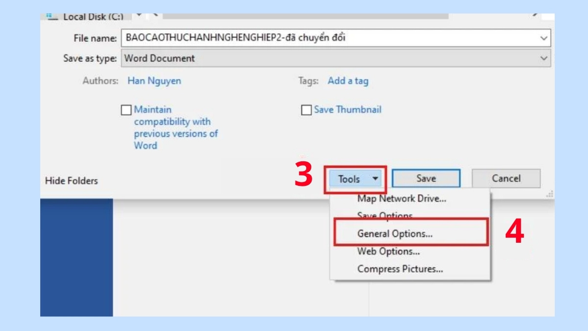 Cách đặt mật khẩu cho file Word bước 1+