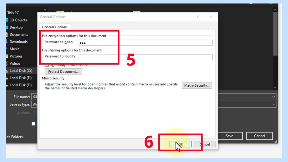 Cách đặt mật khẩu cho file Word bước 2