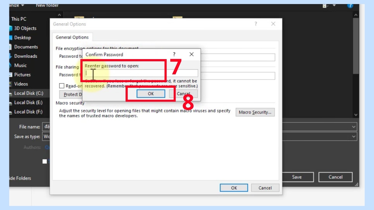 Cách đặt mật khẩu cho file Word bước 3