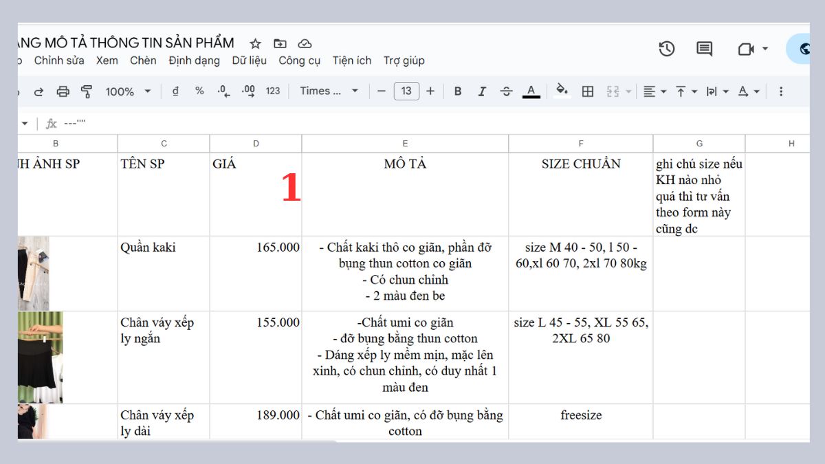 cách định dạng số trong Google Sheet - định dạng tiền tệ bước 1