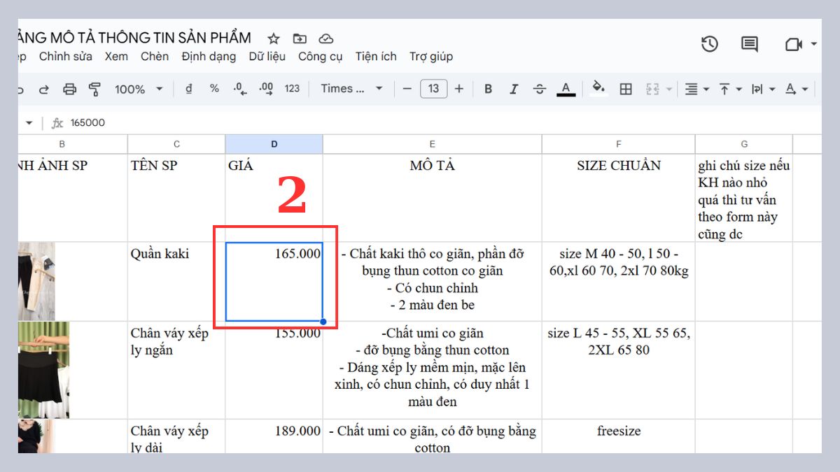 cách định dạng số trong Google Sheet - định dạng tiền tệ bước 2